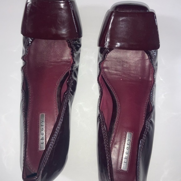 Theory Patent Leather Wedge Ballet Flats Burgundy - Picture 6 of 11